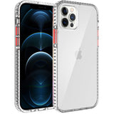 For Apple iPhone 13 Pro (6.1") Crystal Transparent Rugged Shockproof Hybrid PC+TPU Colorful Buttons Military Grade Protection Back  Phone Case Cover