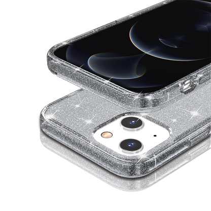 For Apple iPhone 14 Pro (6.1") Transparent Glitter Shiny Sparkle Bling TPU Rubber Hard Back Hybrid Frame Shockproof Gray Smoke Phone Case Cover