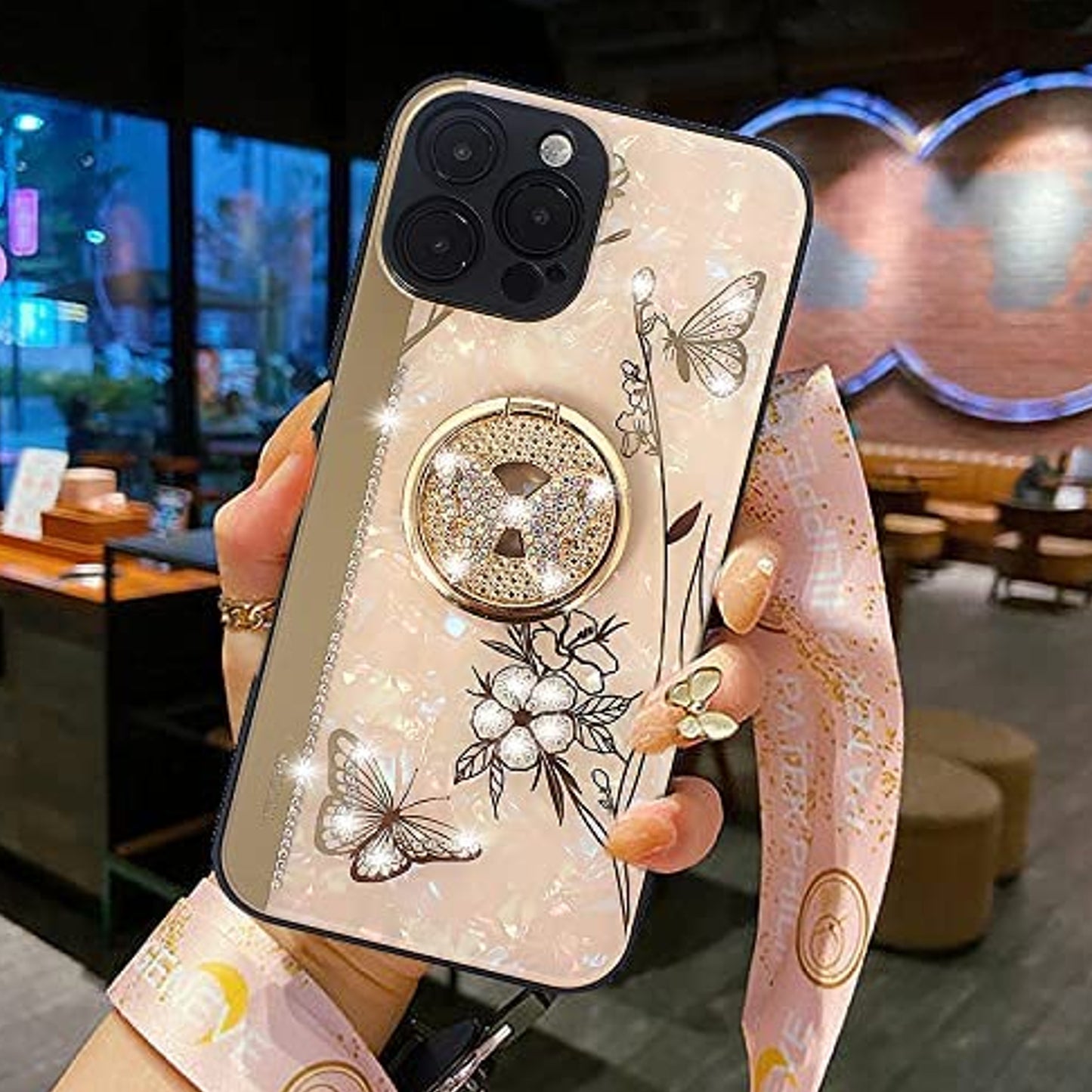 For Apple iPhone 14 (6.1") Elegant Rhinestone 3D Diamond Bling Glitter with Ring Stand Kickstand Plating Hard  Phone Case Cover