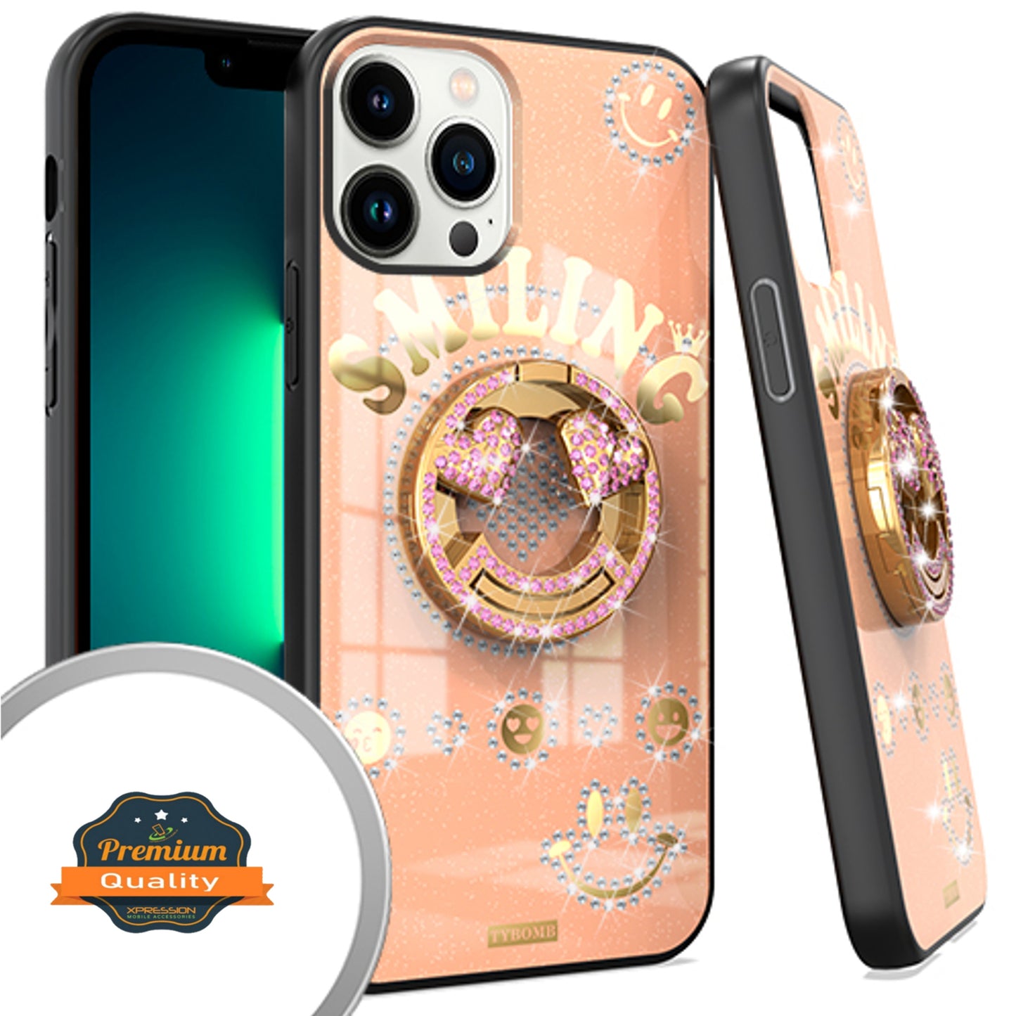 For Apple iPhone 14 (6.1") Elegant Rhinestone 3D Diamond Bling Glitter with Ring Stand Kickstand Plating Hard  Phone Case Cover
