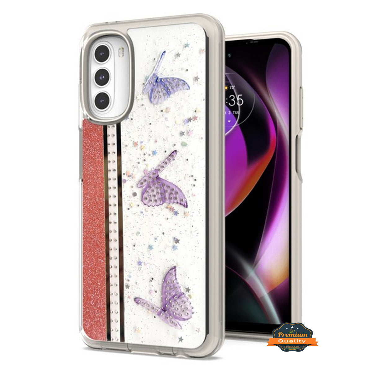 For Apple iPhone 14 /Plus Pro Max Butterflies Design Bling Glitter Shockproof Hybrid TPU Frame and Hard Back Slim  Phone Case Cover