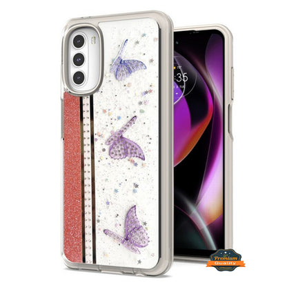 For Apple iPhone 14 /Plus Pro Max Butterflies Design Bling Glitter Shockproof Hybrid TPU Frame and Hard Back Slim  Phone Case Cover