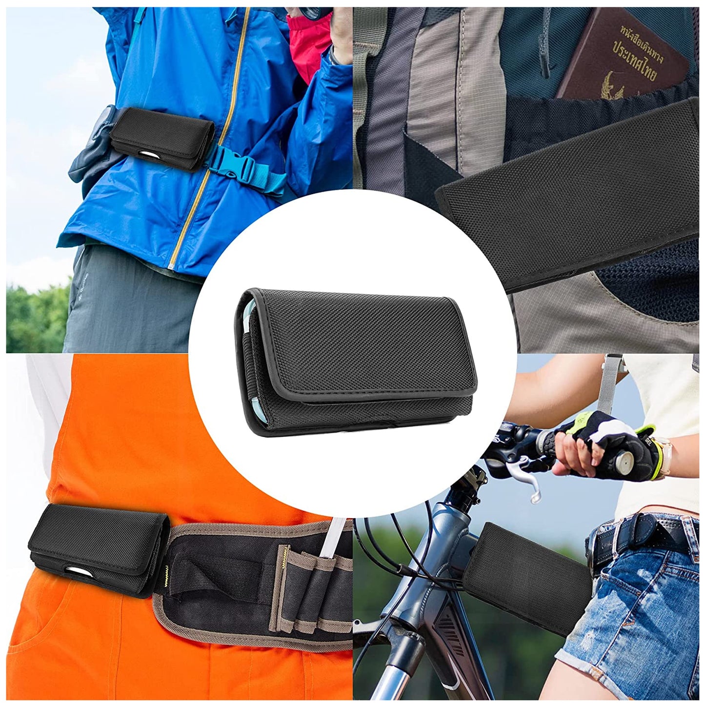 Universal Cell Phone Holster with Belt Clip Loops & Card Slot Canvas Horizontal Pouch Waist Carrying Case Fit Samsung Galaxy S22 Ultra & Most Phone XXL [6.93 x 3.43 x 0.6 in] Universal Canvas Pouch [Black]