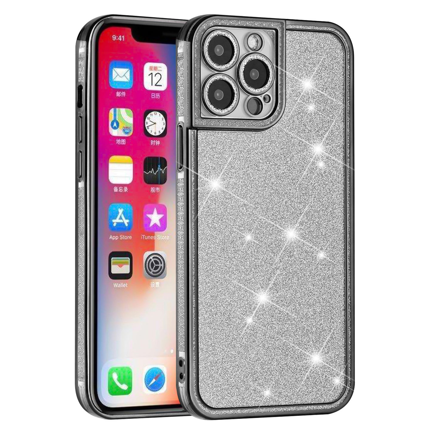 For Apple iPhone 13 Pro Max Luxury Chromed Edge Glitter Star Bling Thick TPU Shiny Bling Protective Frame  Phone Case Cover