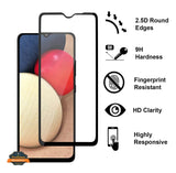 For Samsung Galaxy A03s (2022) Tempered Glass Full Coverage Edge to Edge Cover Protection 9H 2.5 Rounded Glass Screen Protector Clear Black Screen Protector
