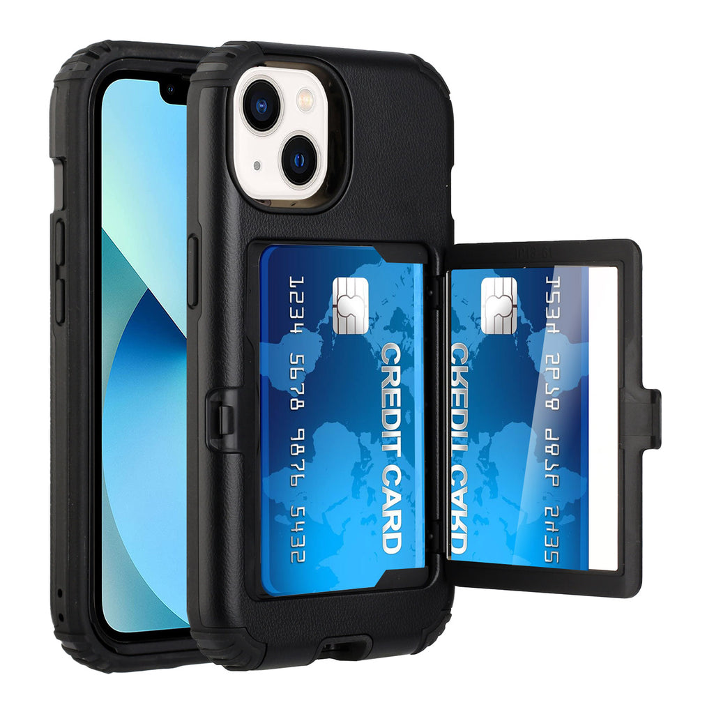 For Apple iPhone 11 (6.1") Wallet Design with Credit Card Holder, Hidden Back Mirror Stand Heavy Duty Hybrid Shockproof  Phone Case Cover