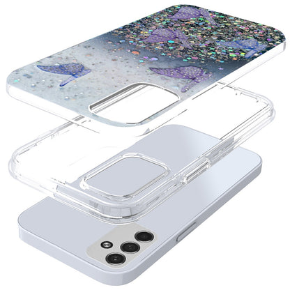 For Samsung Galaxy S22 Ultra Butterflies Glitter Bling Shiny Sparkle Glittering Flake Hybrid Hard PC TPU Silicone Slim  Phone Case Cover