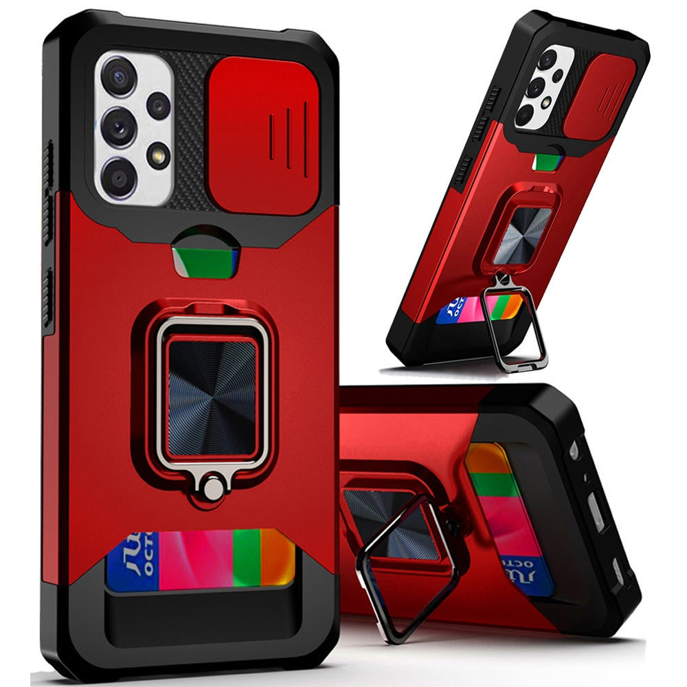 For Samsung Galaxy A23 5G Wallet Case with Ring Stand, Slide Camera Cover & Credit Card Slot Holder, Military Grade Hard  Phone Case Cover