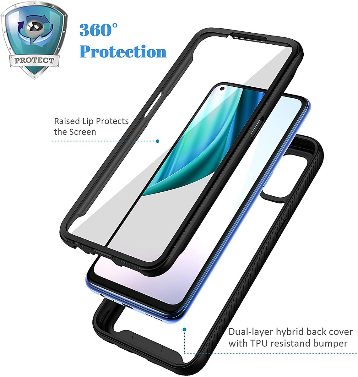 For Samsung Galaxy A23 5G Frame Armor Slim Hybrid Double Layer Hard PC + TPU Transparent Back Rugged Shockproof Clear / Black Phone Case Cover