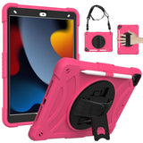 Case for Apple iPad Air 4 / iPad Air 5 / iPad Pro (11 inch) Milary Grade Shockproof Protector Silicone with Pencil Holder + Handle + Shoulder Strap + Rotating Kickstand Hot Pink Tablet Cover