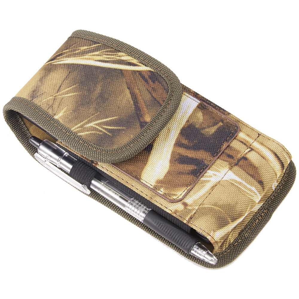 Universal Vertical Nylon Cell Phone Holster Case with Dual Credit Card Slots, Belt Clip Pouch and Belt Loop for Apple iPhone Samsung Galaxy LG Moto All Mobile phones Size 5.7" Universal Nylon [Camo Print]