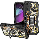 For Motorola Moto G 5G 2022 Marble IMD Design Hybrid Armor with Magnetic Ring Stand Kickstand Heavy Duty Shockproof  Phone Case Cover