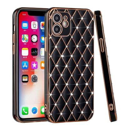 For Apple iPhone 14 Pro (6.1") Luxury Diamonds on Electroplated Grid Design Rhinestone Protective TPU Hard PC  Phone Case Cover