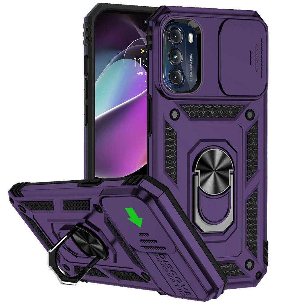 For Apple iPhone SE 3 (2022) SE/8/7 Case with Stand, Camera Lens Protection & 360° Rotate Ring, Shockproof, Soft Bumper Purple Phone Case Cover