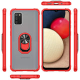 For Samsung Galaxy A02S Clear Silicone Shockproof Tuff Hybrid Protection Cover Transparent TPU with Magnetic Ring Kickstand Red Phone Case Cover