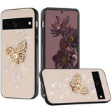 For Google Pixel 6A Diamonds Bling Sparkly Glitter 3D Ornaments Engraving Hybrid with Ring Stand Holder Fashion  Phone Case Cover