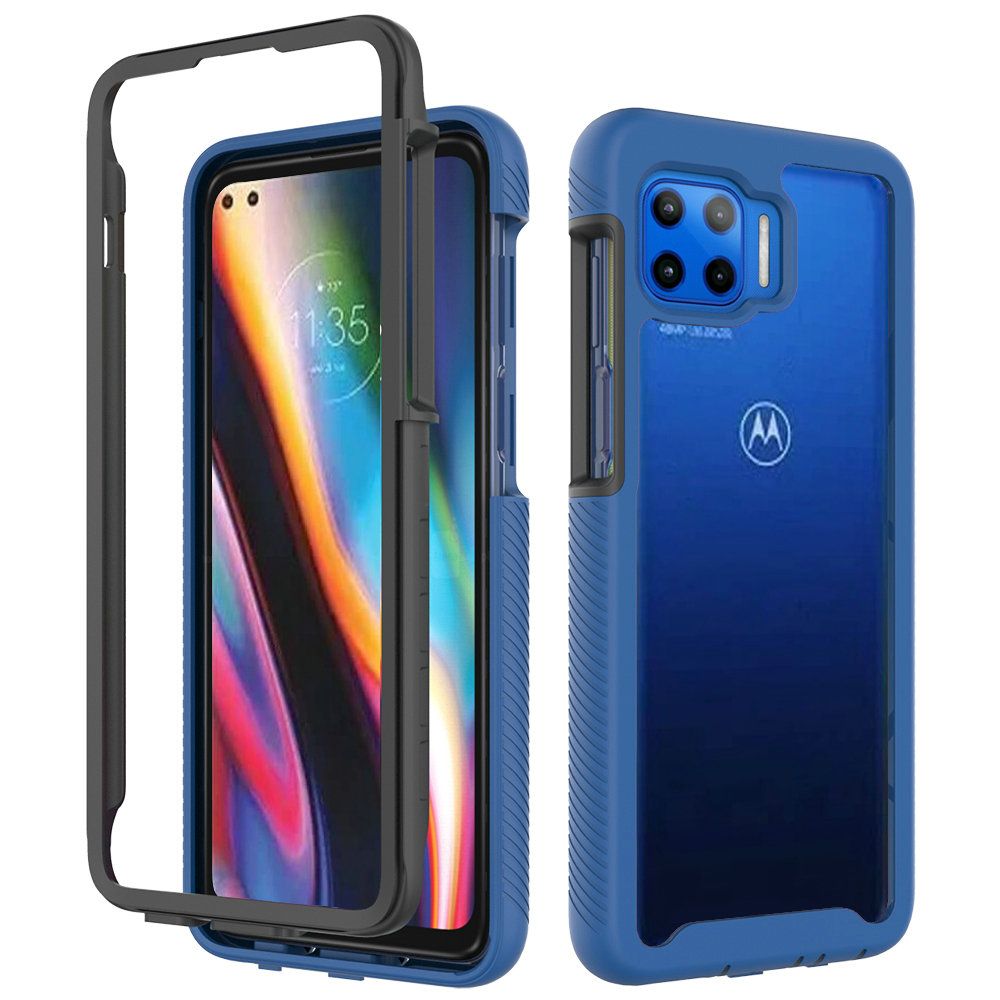 For Motorola Moto G 5G UW (Verizon) Clear Dual Layer Tuff Rugged Bumper Frame Heavy Duty Hybrid Shockproof Rubber TPU Defender Blue Phone Case Cover