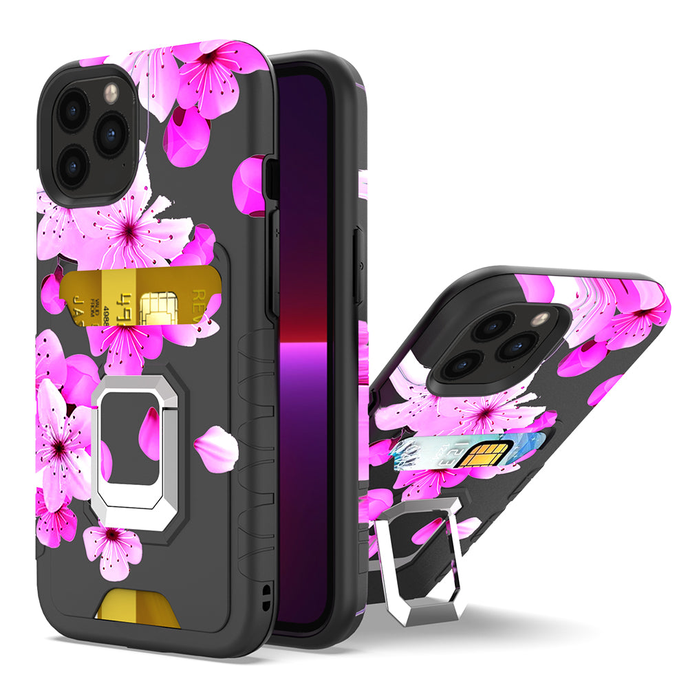 For Apple iPhone 14 Pro (6.1") Stylish Wallet with Credit Card Holder & Magnetic Stand Ring Heavy Duty Hybrid  Phone Case Cover