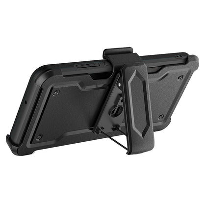 For Samsung Galaxy A23 5G Armor Belt Clip with Credit Card Holder ID Slot, Holster, Kickstand Protective Heavy Duty Hybrid Black Phone Case Cover