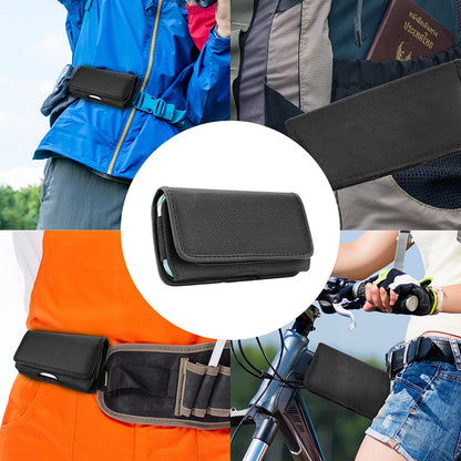 For Nokia C200 Pouch Case Universal Horizontal Canvas with Belt Clip Loop Holster Military Grade Cell Phone Holder Cover [Black]