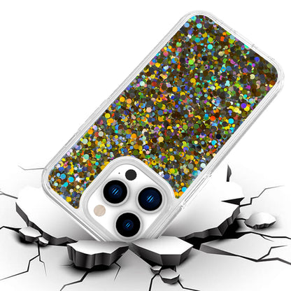For Apple iPhone 14 Pro Max (6.7") Colorful Glitter Bling Sparkle Epoxy Glittering Shining Hybrid Hard Shockproof  Phone Case Cover
