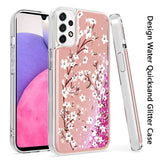 For Samsung Galaxy A33 5G Floral Design Quicksand Water Liquid Floating Sparkle Colorful Glitter Bling Flower Fashion Hybrid  Phone Case Cover