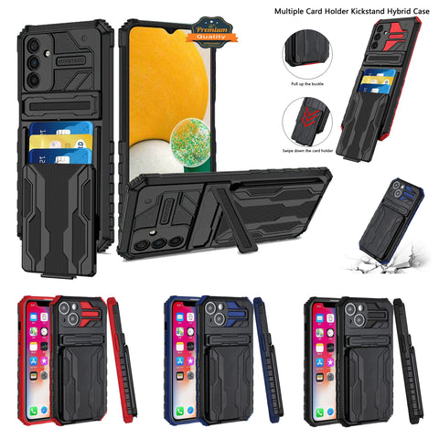 For Samsung Galaxy A03S Wallet Credit Card Holder ID Slot Hidden Back Pocket with Kickstand Dual Layer Hard Shell Hybrid  Phone Case Cover