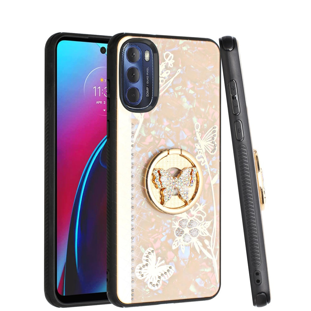 For Motorola Moto G Stylus 4G 2022 Diamond Bling Sparkly 3D Ornaments Engraving Hybrid Ring Stand Holder Fashion  Phone Case Cover