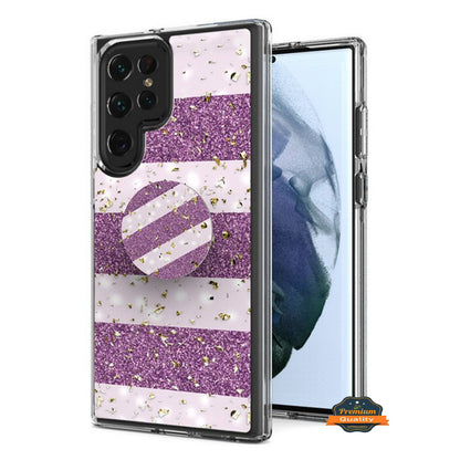 For Samsung Galaxy A32 5G Elegant Pattern Design Glitter Hybrid with Ring Stand Pop Up Finger Holder Kickstand  Phone Case Cover