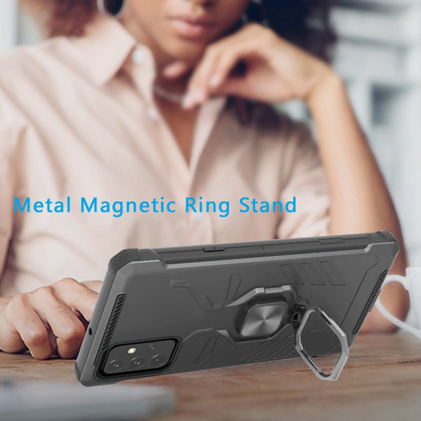 For Samsung Galaxy S20 FE /Fan Edition Shock-Proof Case with Kickstand Ring Holder Texture Rugged Hybrid Dual Layer  Phone Case Cover