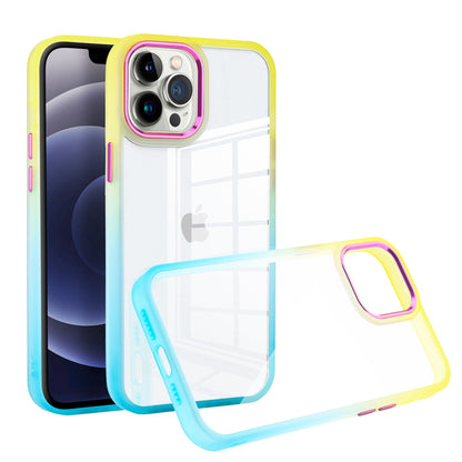 For Apple iPhone 11 (6.1") Transparent Two Tone Gradient Colorful Frame Bumper Hybrid Rubber TPU Gummy Hard PC  Phone Case Cover