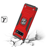 For Samsung Galaxy S10 Armor Hybrid with Ring Stand Holder Kickstand Shockproof Heavy-Duty Durable Rugged 2in1 Red Phone Case Cover