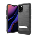 For Apple iPhone 13 Pro Max (6.7") Slim Brushed Hybrid Shock-Absorption Armor Edged Carbon Fiber with Metal Kickstand Rugged Texture  Phone Case Cover