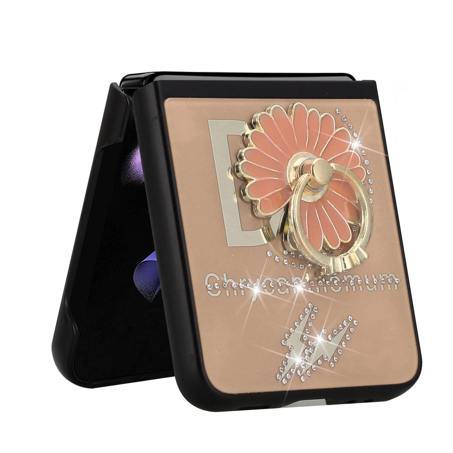 For Samsung Galaxy Z Flip 4 5G Diamond Bling Sparkly Glitter Ornaments Engraving Hybrid with Ring Stand Fashion  Phone Case Cover