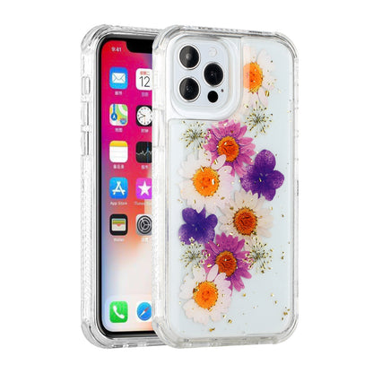For Apple iPhone 14 Plus (6.7") Sparkle Glitter Floral Epoxy Design Shockproof Hybrid Fashion Bling Rubber TPU Hard  Phone Case Cover