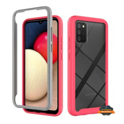 For Samsung Galaxy A23 5G Full Body Armor Slim Hybrid Double Layer Hard PC + TPU Transparent Back Rugged Shockproof Clear / Pink Phone Case Cover