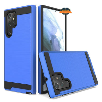 For Samsung Galaxy S23 /Plus /Ultra Slim Fit Rugged TPU + Hard PC Brushed Metal Texture Hybrid Dual Layer Armor Shockproof  Phone Case Cover