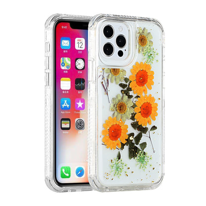 For Apple iPhone 14 Pro Max (6.7") Sparkle Glitter Floral Epoxy Design Shockproof Hybrid Fashion Bling Rubber  Phone Case Cover