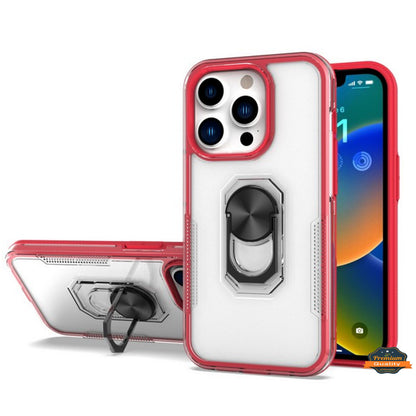 For Apple iPhone 14 /Plus Pro Max Transparent Hybrid PC Magnetic Ring Stand (Fit Car Mount) Detachable Frame  Phone Case Cover