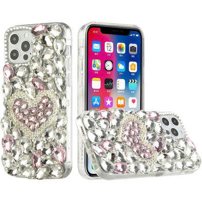 For Samsung Galaxy S21 Plus Bling Clear Crystal 3D Full Diamonds Luxury Sparkle Rhinestone Hybrid Protective Pink Pearl Heart Phone Case Cover