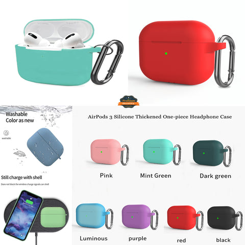 For Apple AirPods Series 3 Thick Silicone Skin Rubber Soft TPU with Attached Topper & Keychain Hook Anti-Lost Dust-Proof & Shock Resistant  Phone Case Cover