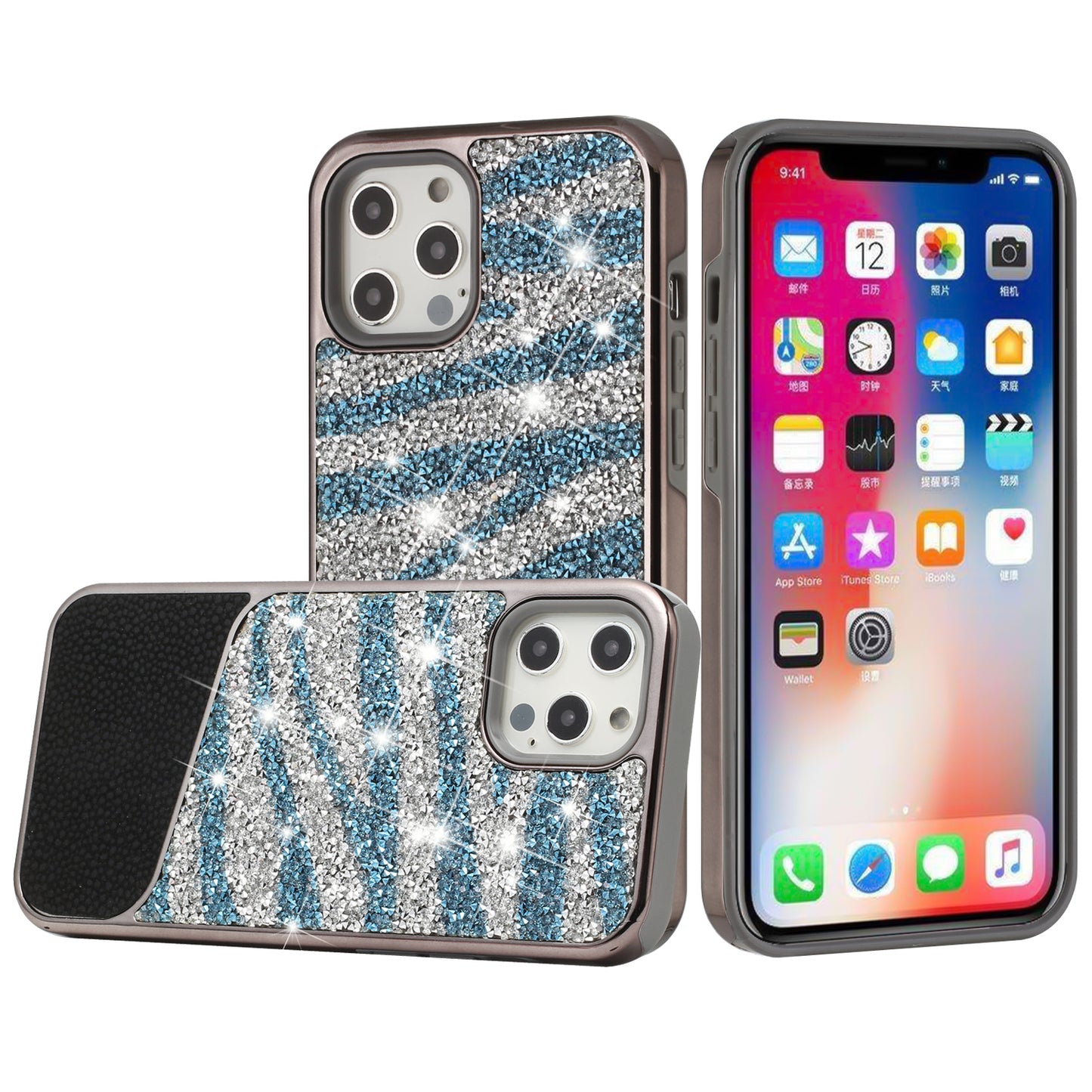For Apple iPhone 14 Pro (6.1") Bling Animal Design Glitter Hybrid Thick TPU Shiny Protective Rubber Frame  Phone Case Cover