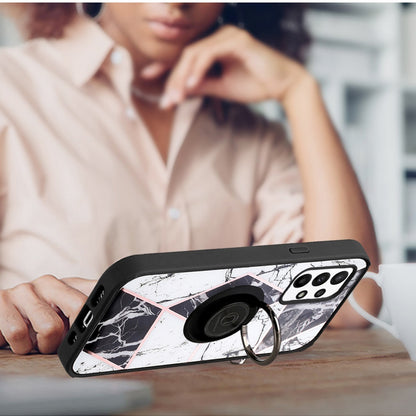 For Motorola Moto G 5G 2022 Marble Design with Magnetic Ring Kickstand Holder Hybrid TPU Hard PC Shockproof Armor Classy Black Phone Case Cover
