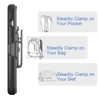 For Apple iPhone 13 Pro Max Hybrid Rugged Shockproof Military Tough Heavy Duty with 360 Swivel Belt Clip Stand & Holster Black Phone Case Cover