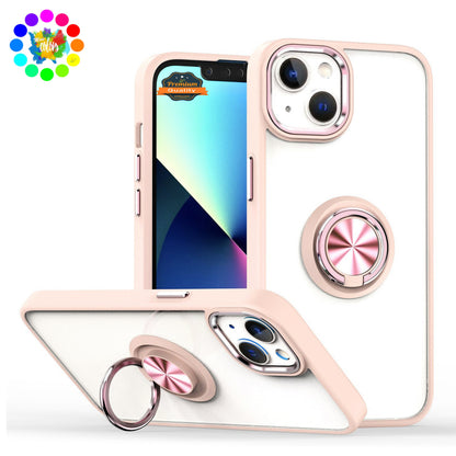 For Apple iPhone 11 (6.1") Slim Transparent Shockproof Hybrid Chromed with Magnetic Ring Stand Holder  Phone Case Cover