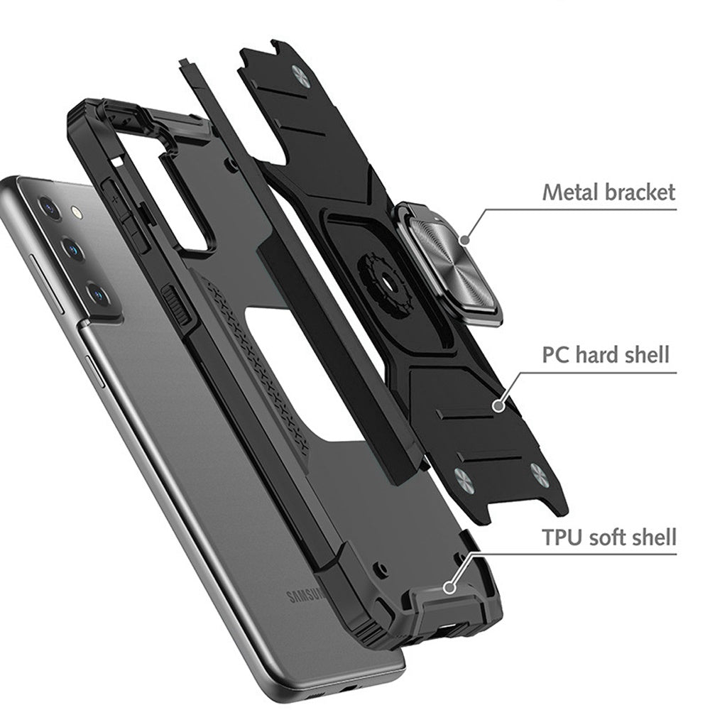 For Samsung Galaxy S20 Armor Hybrid with Ring Stand Holder Kickstand Shockproof Heavy-Duty Durable Rugged 2in1 Black Phone Case Cover