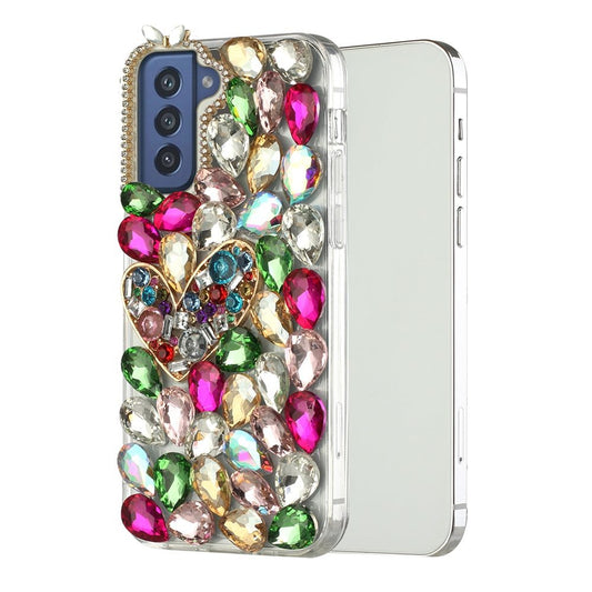 For Samsung Galaxy S21 Plus Bling Clear Crystal 3D Full Diamonds Luxury Sparkle Rhinestone Hybrid Protective Colorful Heart Phone Case Cover