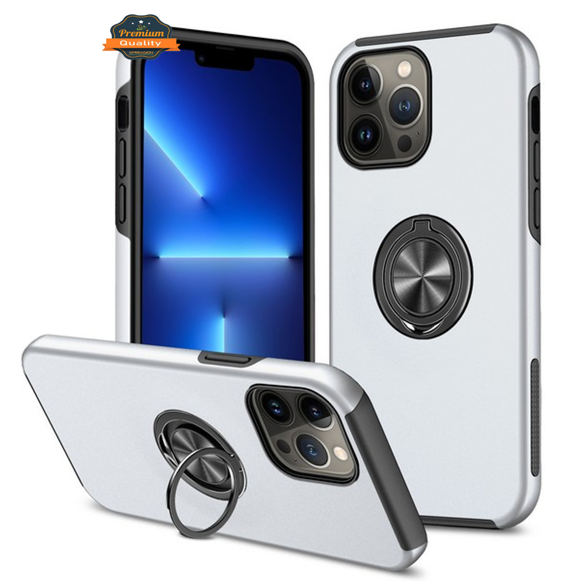 For Apple iPhone 14 /Plus Pro Max Hybrid Military Grade with Flat Metal Ring Stand 360° Rotation Kickstand Hard PC Back  Phone Case Cover