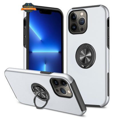 For Apple iPhone 14 /Plus Pro Max Hybrid Military Grade with Flat Metal Ring Stand 360° Rotation Kickstand Hard PC Back  Phone Case Cover