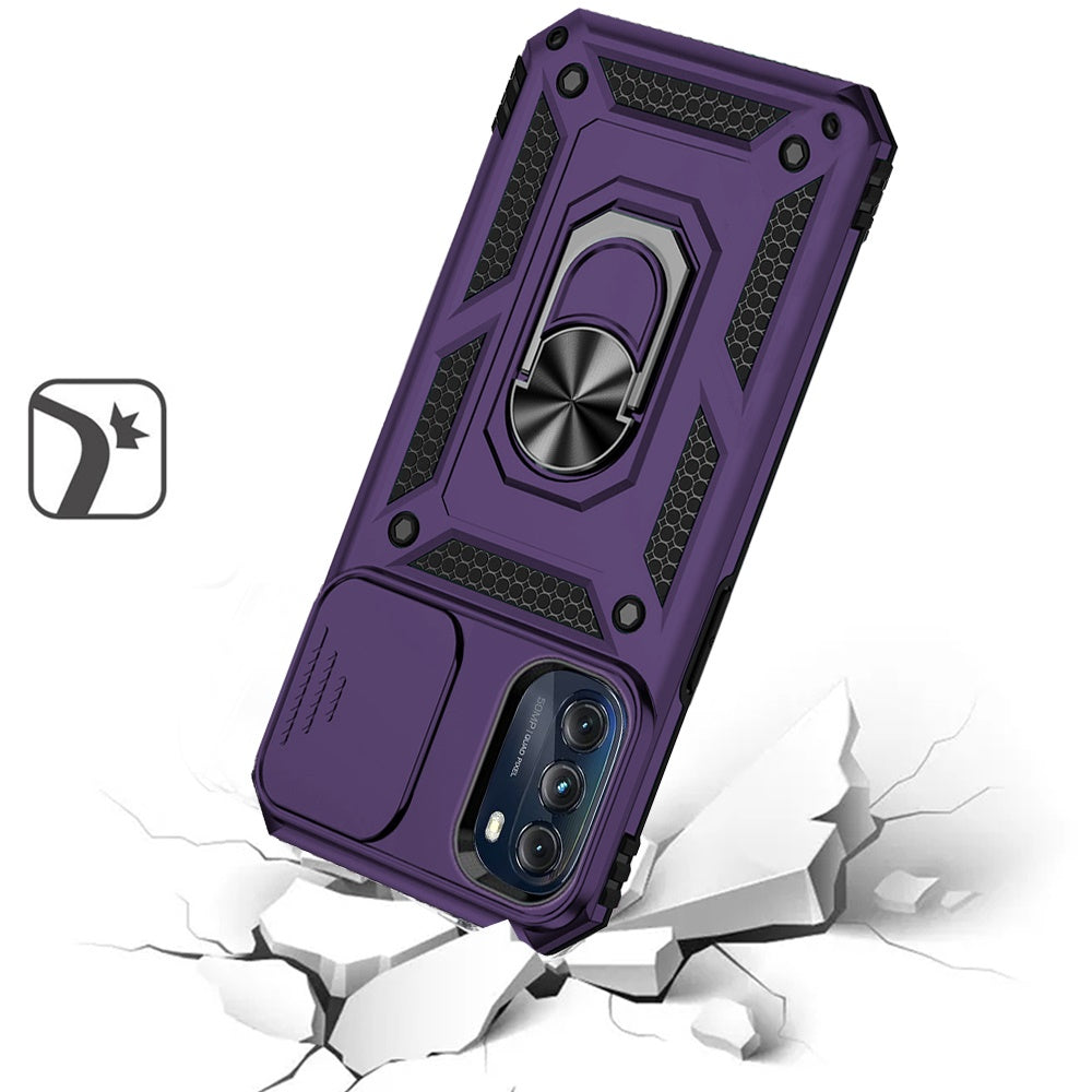 For Samsung Galaxy S22 Ultra Hybrid Case with Stand, Camera Lens Protection & 360° Rotate Ring, Shockproof, Soft Bumper Purple Phone Case Cover